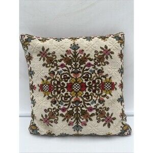 VTG Tapestry Needlepoint Velvet Scrolls Floral 1960s Accent Pillow Victorian 12”